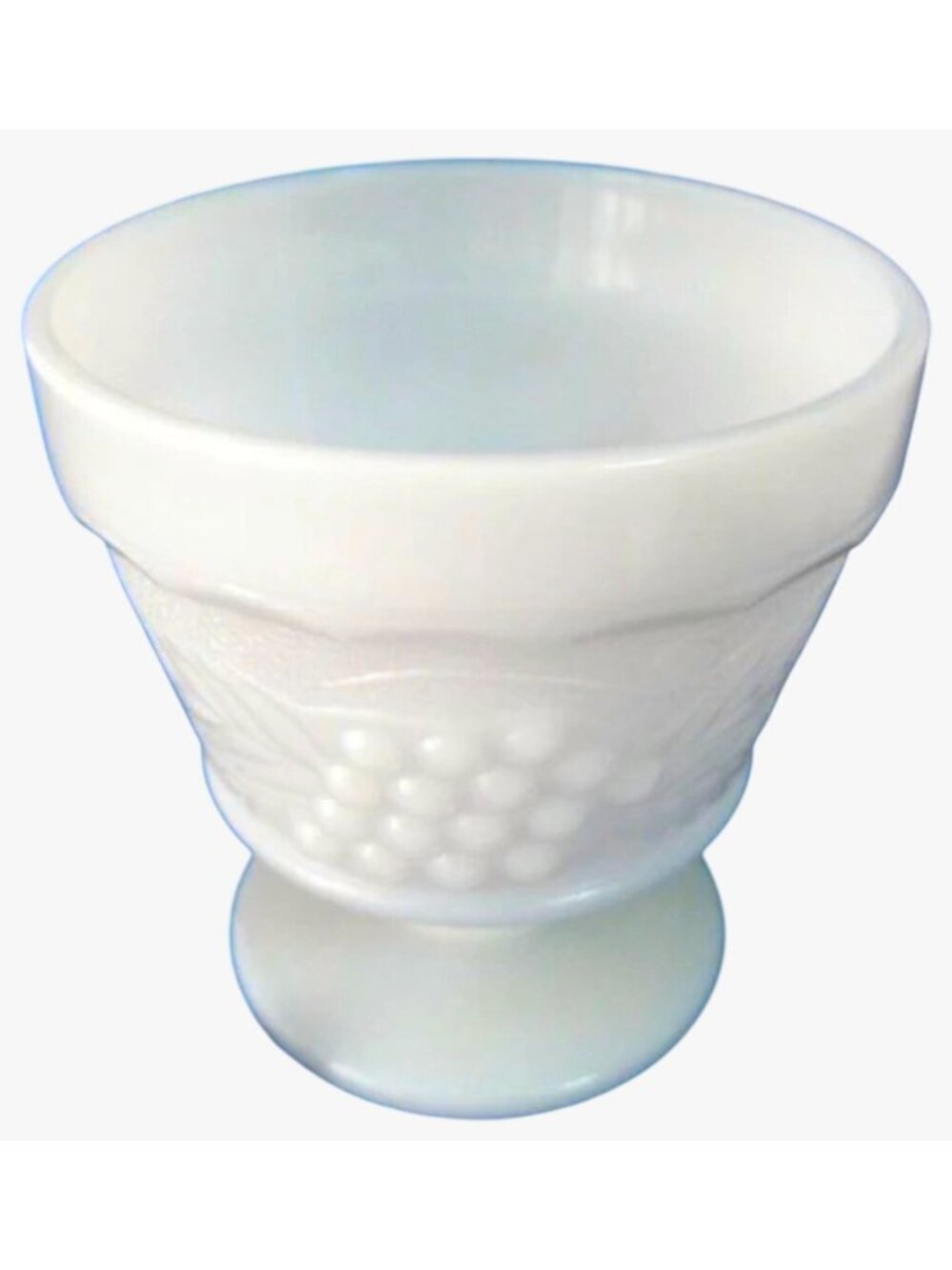 Vintage 1950s White Milk Glass Dessert Cup Grape Leaf Design Heavy Duty 3.75" Hi